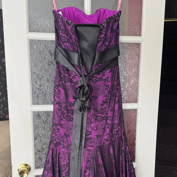 Flirt Maggie Sottero Purple and Black Lace Strapless Dress with Beaded Top - Picture 9 of 11